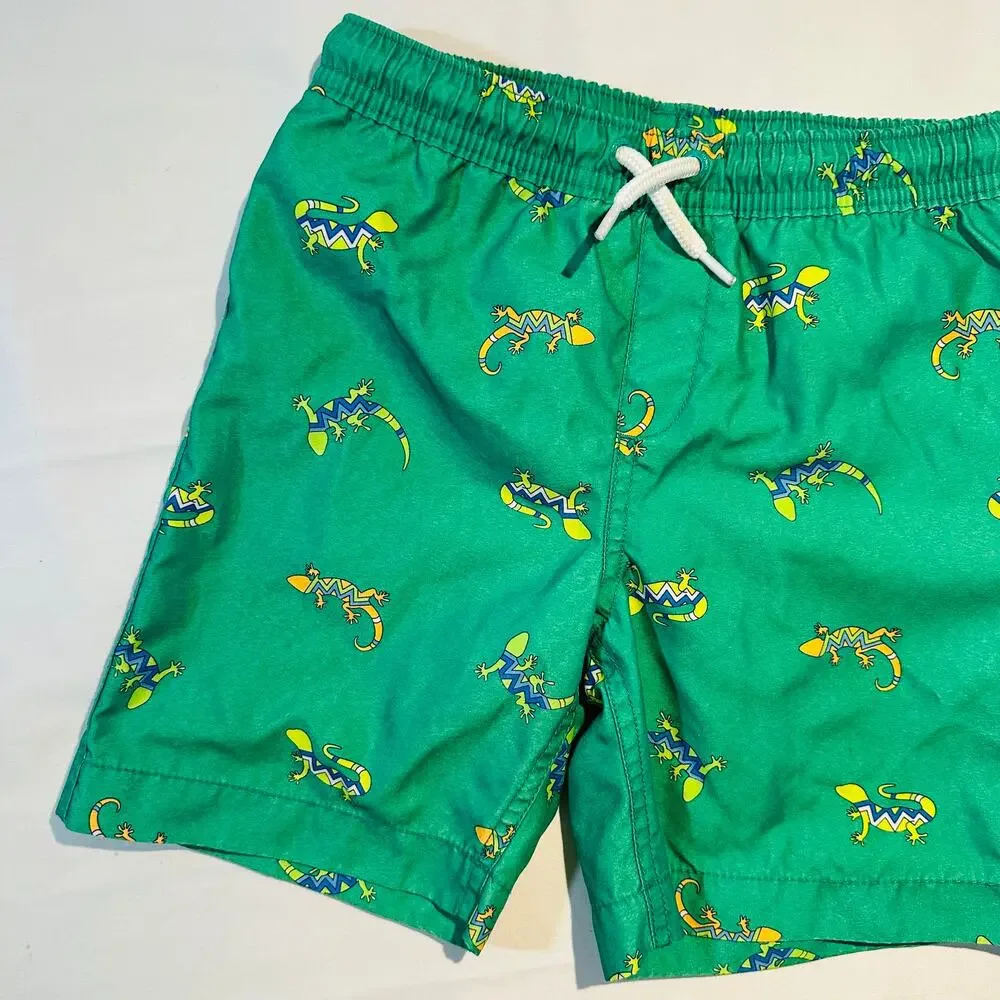 Lands' End Green Gecko / Lizard Swim Trunks Sz M